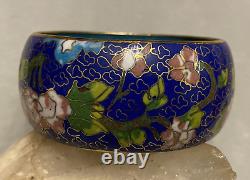 Vintage Porcelain, Blue Enamel, Gold Gilt Cloisonne Heavy & Wide Bracelet