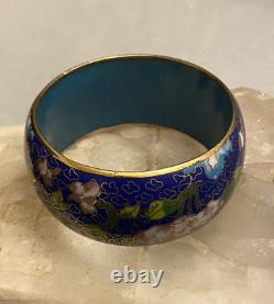 Vintage Porcelain, Blue Enamel, Gold Gilt Cloisonne Heavy & Wide Bracelet