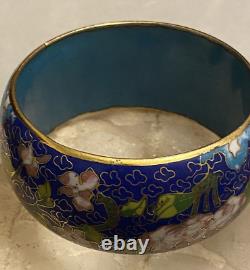 Vintage Porcelain, Blue Enamel, Gold Gilt Cloisonne Heavy & Wide Bracelet