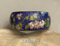 Vintage Porcelain, Blue Enamel, Gold Gilt Cloisonne Heavy & Wide Bracelet