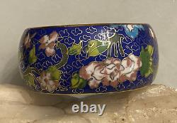 Vintage Porcelain, Blue Enamel, Gold Gilt Cloisonne Heavy & Wide Bracelet