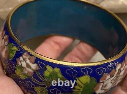 Vintage Porcelain, Blue Enamel, Gold Gilt Cloisonne Heavy & Wide Bracelet