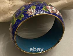 Vintage Porcelain, Blue Enamel, Gold Gilt Cloisonne Heavy & Wide Bracelet