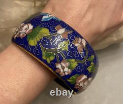 Vintage Porcelain, Blue Enamel, Gold Gilt Cloisonne Heavy & Wide Bracelet