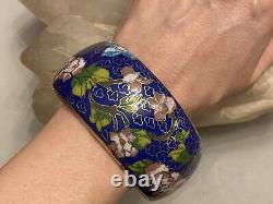 Vintage Porcelain, Blue Enamel, Gold Gilt Cloisonne Heavy & Wide Bracelet