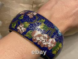 Vintage Porcelain, Blue Enamel, Gold Gilt Cloisonne Heavy & Wide Bracelet