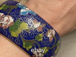 Vintage Porcelain, Blue Enamel, Gold Gilt Cloisonne Heavy & Wide Bracelet