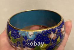 Vintage Porcelain, Blue Enamel, Gold Gilt Cloisonne Heavy & Wide Bracelet