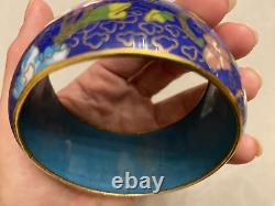 Vintage Porcelain, Blue Enamel, Gold Gilt Cloisonne Heavy & Wide Bracelet