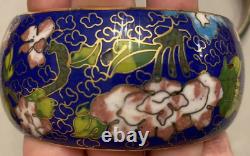 Vintage Porcelain, Blue Enamel, Gold Gilt Cloisonne Heavy & Wide Bracelet