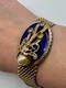 Vintage Reinad Blue Enamel Rhinestone Pearl Mesh Bracelet Gold Tone Signed Wow
