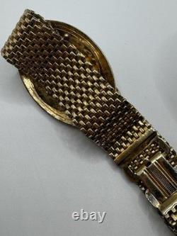 Vintage REINAD Blue Enamel Rhinestone Pearl Mesh Bracelet Gold Tone SIGNED WOW