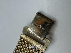 Vintage REINAD Blue Enamel Rhinestone Pearl Mesh Bracelet Gold Tone SIGNED WOW