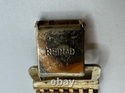 Vintage REINAD Blue Enamel Rhinestone Pearl Mesh Bracelet Gold Tone SIGNED WOW