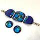 Vintage Ruth Buol Copper Enamel Jewelry Set Bracelet Earrings Blue Fused Glass