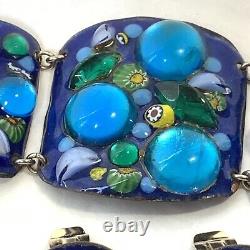 Vintage RUTH BUOL Copper Enamel Jewelry Set Bracelet Earrings Blue Fused Glass