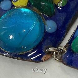 Vintage RUTH BUOL Copper Enamel Jewelry Set Bracelet Earrings Blue Fused Glass