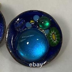 Vintage RUTH BUOL Copper Enamel Jewelry Set Bracelet Earrings Blue Fused Glass