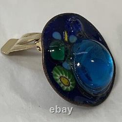 Vintage RUTH BUOL Copper Enamel Jewelry Set Bracelet Earrings Blue Fused Glass