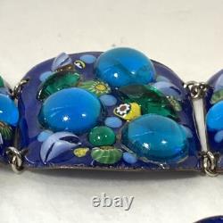 Vintage RUTH BUOL Copper Enamel Jewelry Set Bracelet Earrings Blue Fused Glass