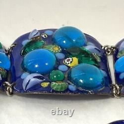 Vintage RUTH BUOL Copper Enamel Jewelry Set Bracelet Earrings Blue Fused Glass