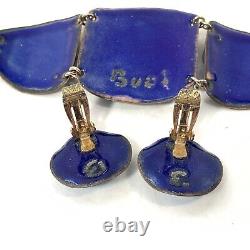 Vintage RUTH BUOL Copper Enamel Jewelry Set Bracelet Earrings Blue Fused Glass