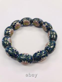 Vintage Royal Blue Lotus Flower Chinese Cloisonne Bangle