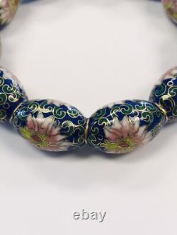 Vintage Royal Blue Lotus Flower Chinese Cloisonne Bangle