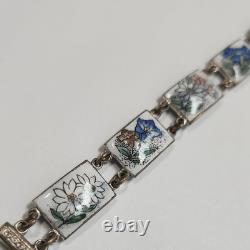 Vintage Russian Hand Painted Flower Link Enamel Bracelet USSR