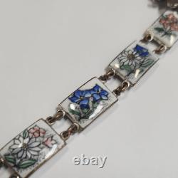 Vintage Russian Hand Painted Flower Link Enamel Bracelet USSR