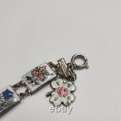 Vintage Russian Hand Painted Flower Link Enamel Bracelet USSR