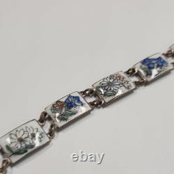 Vintage Russian Hand Painted Flower Link Enamel Bracelet USSR