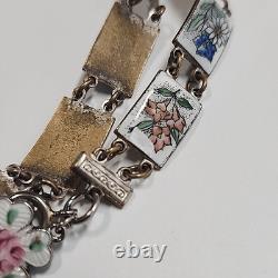 Vintage Russian Hand Painted Flower Link Enamel Bracelet USSR