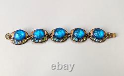 Vintage Ruth Buol Blue Glass Enamel On Copper Bracelet Mid Century Modernist