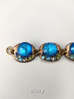 Vintage Ruth Buol Blue Glass Enamel On Copper Bracelet Mid Century Modernist