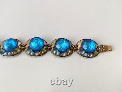 Vintage Ruth Buol Blue Glass Enamel On Copper Bracelet Mid Century Modernist