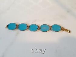 Vintage Ruth Buol enamel & glass Blue bracelet 50s modernist 60s Opal Opalescent