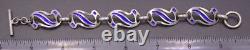 Vintage SIGNED AR. 800 Silver & Blue Enamel Modernist Five Panel Toggle Bracelet