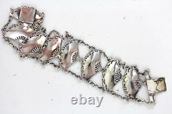 Vintage Siam Blue Enamel Sterling Silver 925 7.25 Bracelet Fan Link Dancing