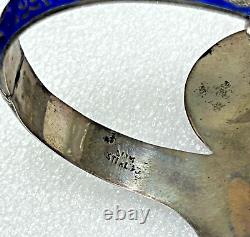 Vintage Siam Niello Sterling Cobalt Blue Hinged Enamel Bangle Bracelet