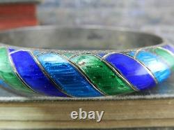 Vintage Siam Sterling Blue & Green Enamel Bangle Bracelet & Ring Set