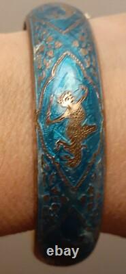 Vintage Siam Sterling Silver Blue Enamel Lady Dancer Bracelet Size Average