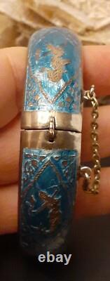 Vintage Siam Sterling Silver Blue Enamel Lady Dancer Bracelet Size Average