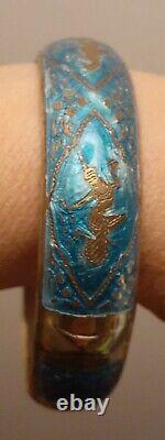 Vintage Siam Sterling Silver Blue Enamel Lady Dancer Bracelet Size Average