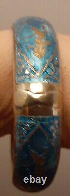 Vintage Siam Sterling Silver Blue Enamel Lady Dancer Bracelet Size Average