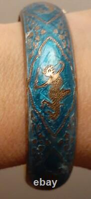 Vintage Siam Sterling Silver Blue Enamel Lady Dancer Bracelet Size Average
