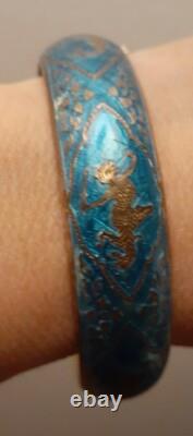 Vintage Siam Sterling Silver Blue Enamel Lady Dancer Bracelet Size Average
