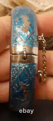 Vintage Siam Sterling Silver Blue Enamel Lady Dancer Bracelet Size Average
