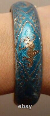 Vintage Siam Sterling Silver Blue Enamel Lady Dancer Bracelet Size Average