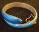 Vintage Siam Sterling Silver Cobalt Blue Guilloche Enamel Snake Hinge Bracelet